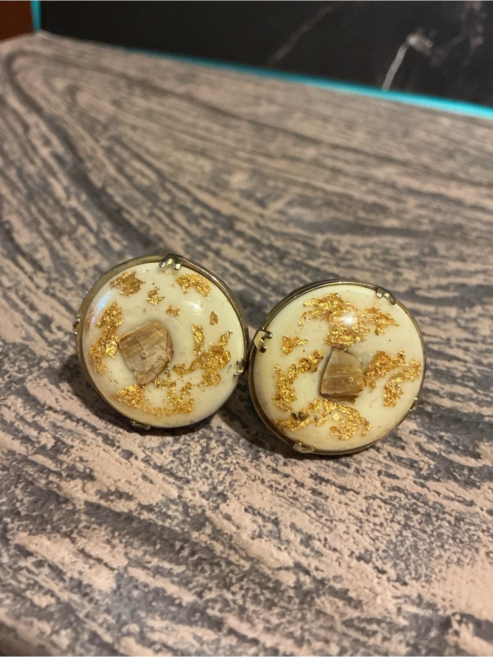 Vintage Resin with Gold Flakes & Gold Bearing Quartz  Cufflinks